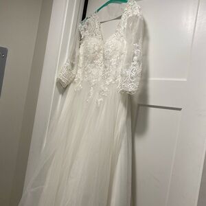 Azazie Diamond White Lace Wedding Dress